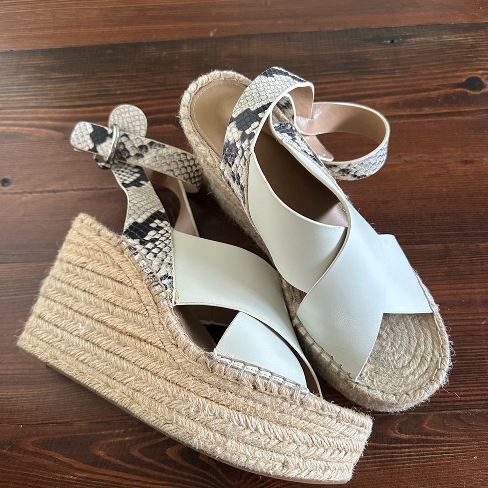 Marc Fisher Abacia White and Snake Print Wedge Sandals